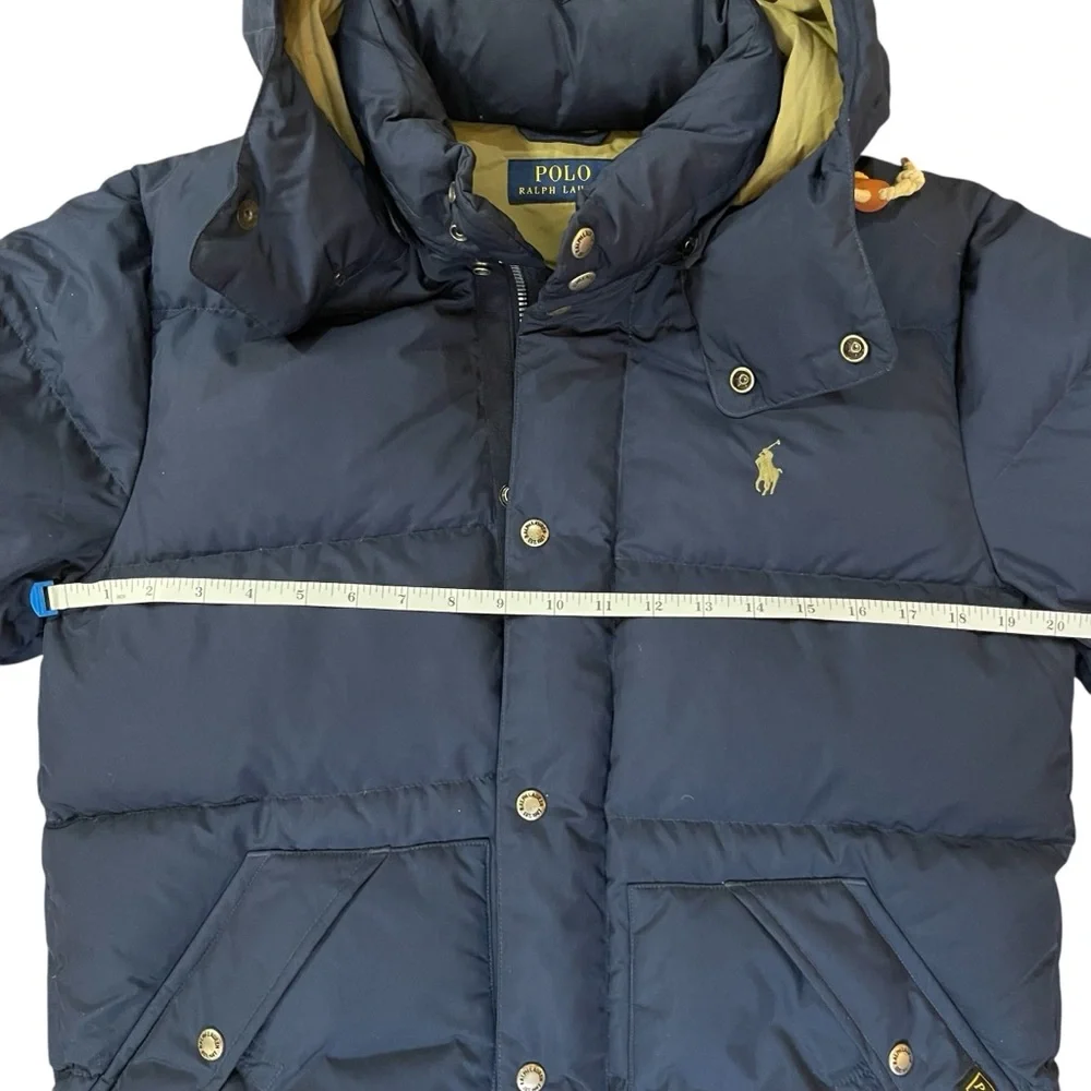 Polo Ralph Lauren Navy Goose Down Puffer Jacket Hooded Leather Toggle Coat Men’s